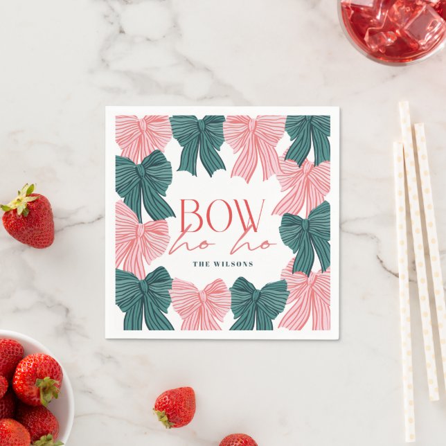 Serviette En Papier Bow Ho Ho Red & Green Bows Noël (En situation)