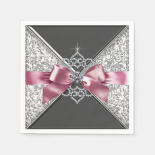 Serviette En Papier Bow rose et noir en diamant