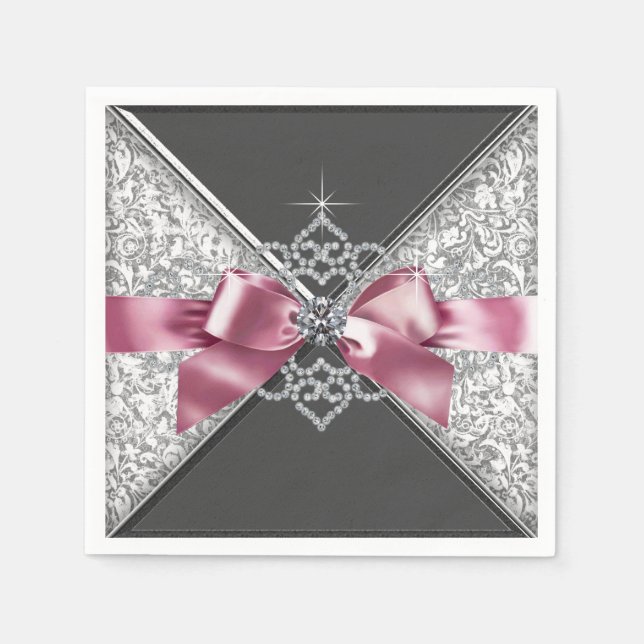 Serviette En Papier Bow rose et noir en diamant (Devant)