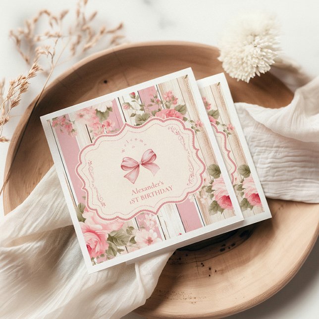Serviette En Papier Bow rose Floral Fancy ONE Girl 1er anniversaire (Créateur téléchargé)