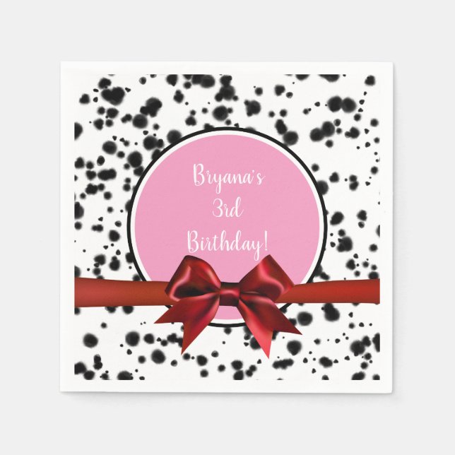 Serviette En Papier Bow rouge rose Noir Dalmatie Spots Anniversaire (Devant)