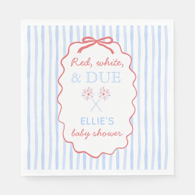 Serviette En Papier Bow Striped Red White and Due Shower Napkins (Devant)