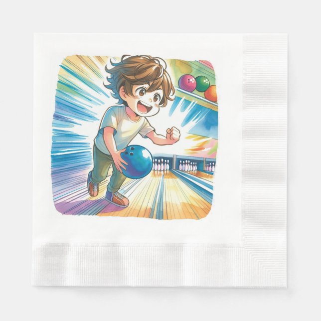 Serviette En Papier Bowling Party Boy's Anime Birthday (Devant)