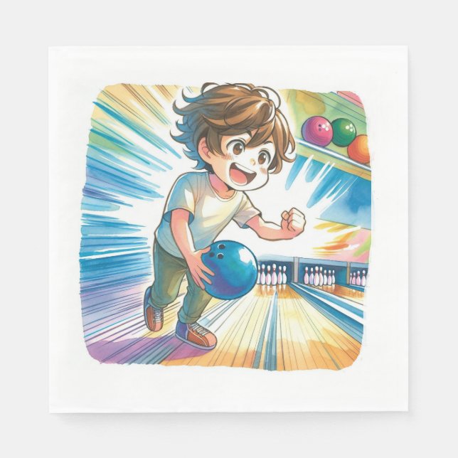 Serviette En Papier Bowling Party Boy's Anime Birthday (Devant)