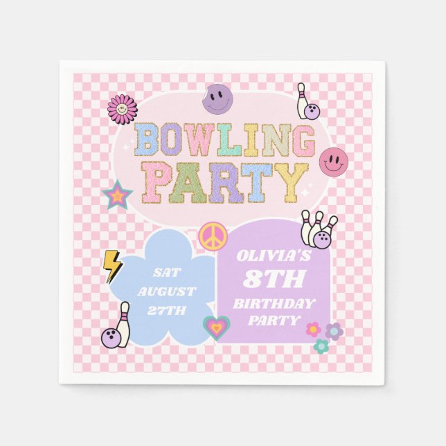 Serviette En Papier Bowling Party Preppy Varsity Patch Anniversaire fê (Devant)
