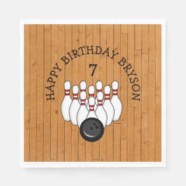 Serviette En Papier Bowling personnalisé Thème Anniversaire Âge et nom (Devant)