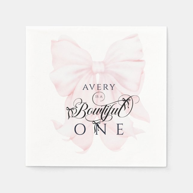 Serviette En Papier Bowtiful Un 1er Anniversaire Pink Bow Girls (Devant)