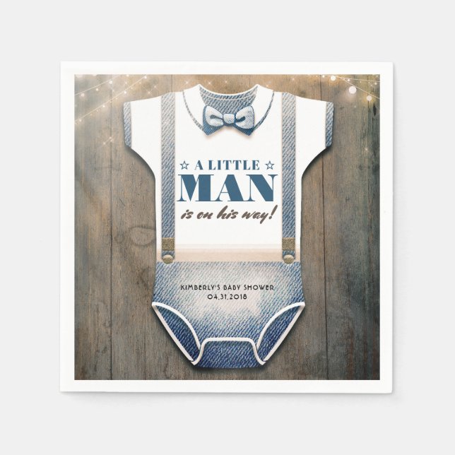 Serviette En Papier Boy Baby shower Rustic Country Bodysuite (Devant)
