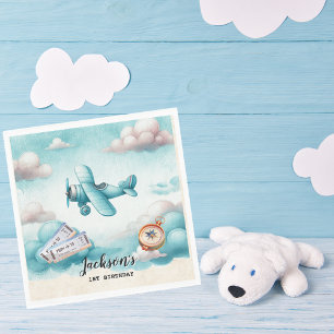 Serviette En Papier Boy Cute Blue Avion Voyage Anniversaire de enfant