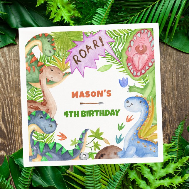 Serviette En Papier Boy Dinosaur 4th Birthday Invitation (Créateur téléchargé)