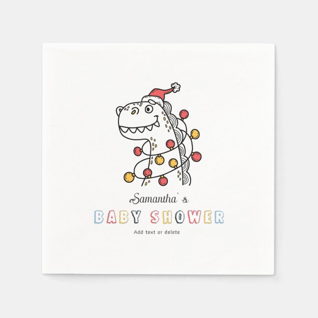 Serviette En Papier Boy Dinosaur Baby shower de Noël hivernal (Devant)