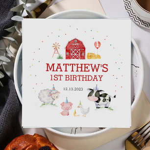 Serviette En Papier Boy Farm Animaux Red Anniversaire