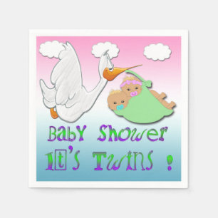 Serviette En Papier Boy & Girl Twins 2 - Papier Baby shower de cigogne