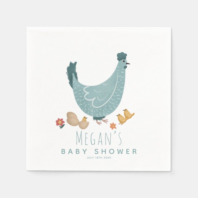 Serviette En Papier Boys Cute Blue Farm Baby shower de poulet (Devant)