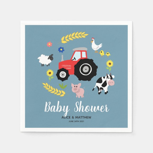 Serviette En Papier Boys Cute Farm Animaux Tracteur Baby shower de des (Devant)