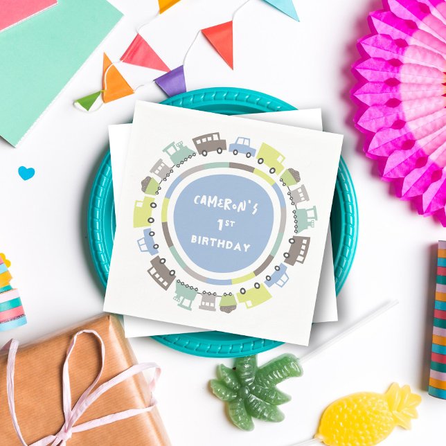 Serviette En Papier Boys Jouets Pastel Blue Transport Enfant Fête d'an (Boys Toys Pastel Blue Cute Transport Kid's Birthday Party Paper Napkins @ fatfatin_mini_me)