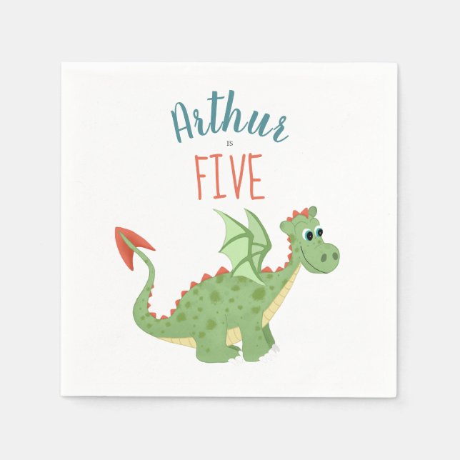 Serviette En Papier Boys mignon Dragon Vert Toddler Anniversaire (Devant)