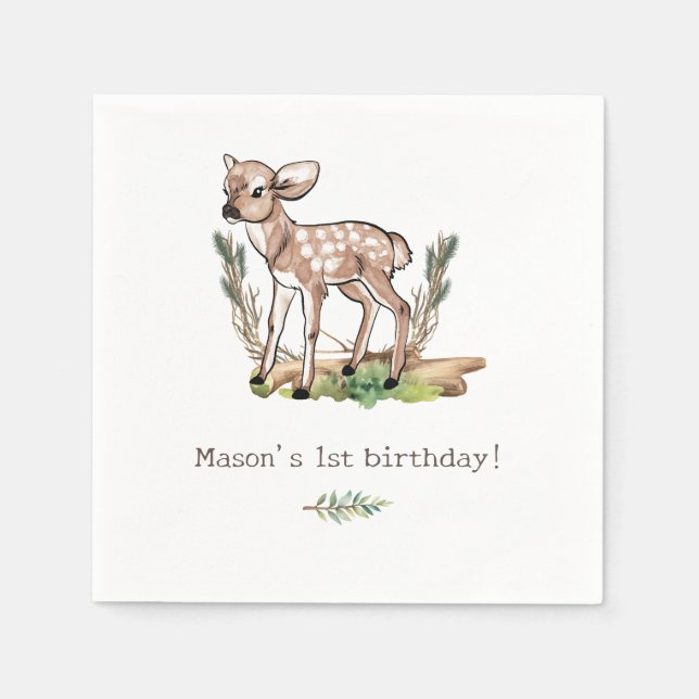 Serviette En Papier Boy's Oh Deer Woodland Baby Deer Birthday (Devant)