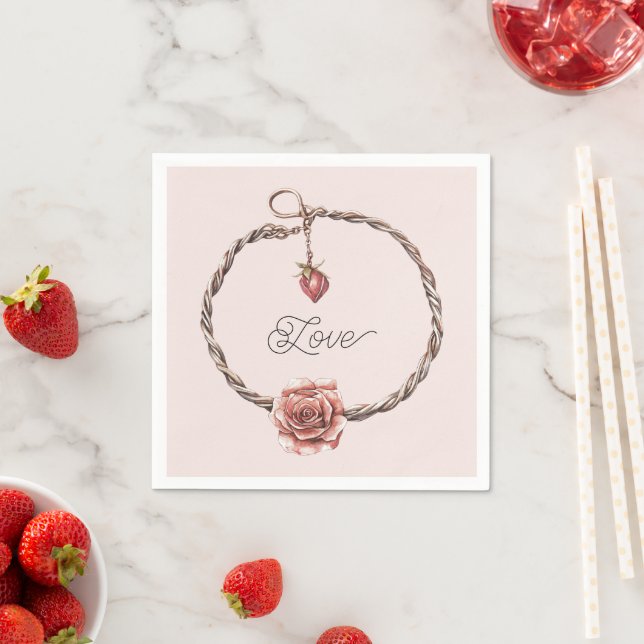 Serviette En Papier Bracelet charme rose rouge (En situation)