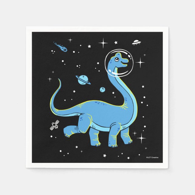 Serviette En Papier Brachiosaurus Bleu Dinos Dans L'Espace (Devant)