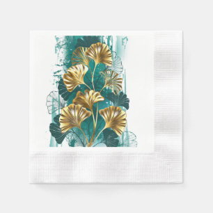 Serviette En Papier Branche avec Feuilles d'or Ginko Biloba