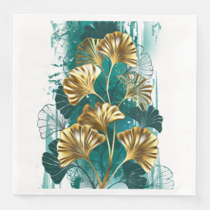 Serviette En Papier Branche avec Feuilles d'or Ginko Biloba