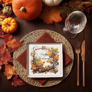 Serviette En Papier Branche d'automne avec feuilles et baies personnal