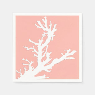 Serviette En Papier Branche de corail - blanc sur le rose de corail