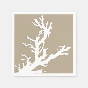 Serviette En Papier Branche de corail - blanc sur taupe
