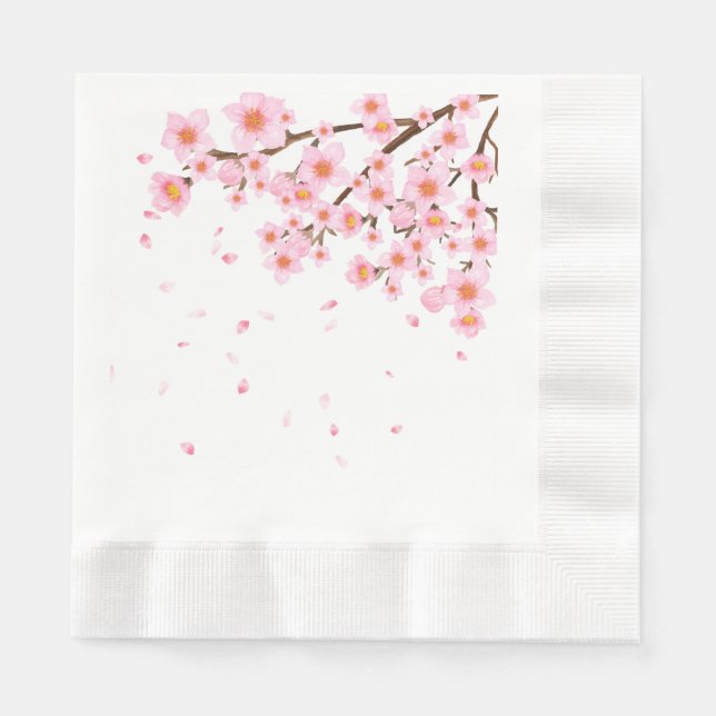 Serviette En Papier Branche de fleurs de cerisier illustrée à la main (Devant)