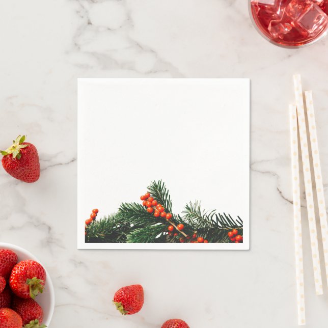 Serviette En Papier Branche de pin avec Berries Greens (En situation)