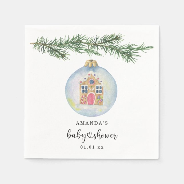 Serviette En Papier Branche d'hiver avec douche de bébé jouet  (Devant)
