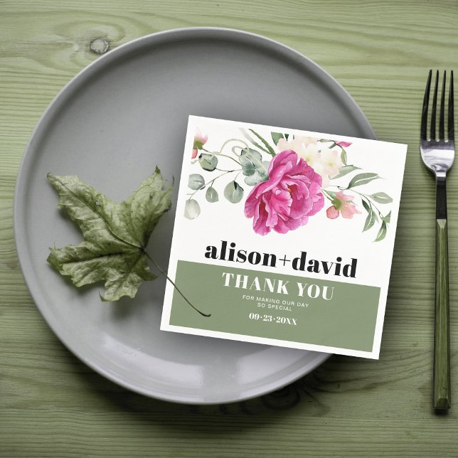 Serviette En Papier Branche Eucalyptus rose rose rose fleurs blanches  (Créateur téléchargé)