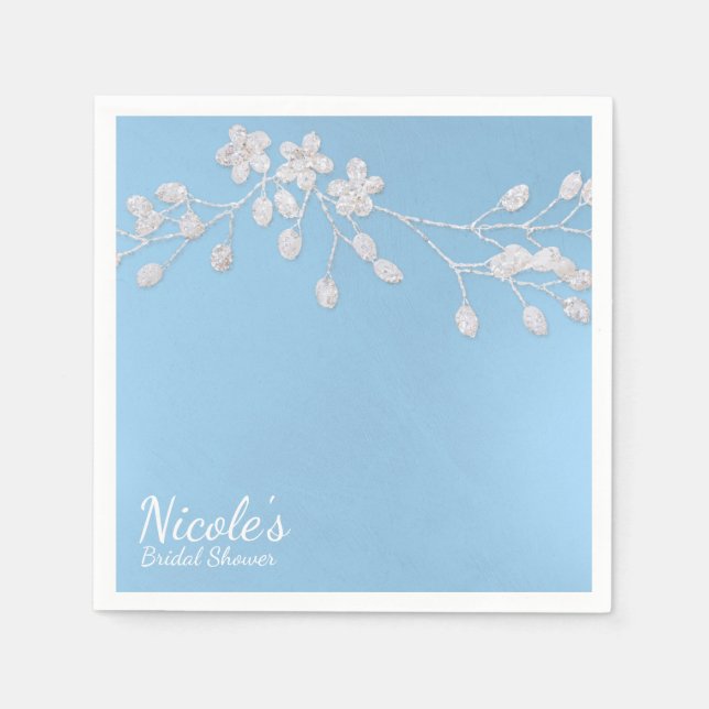 Serviette En Papier Branche Fleurie Blanche Mariage Chic Personnalisé  (Devant)
