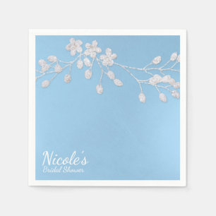 Serviette En Papier Branche Fleurie Blanche Mariage Personnalisé Chic 
