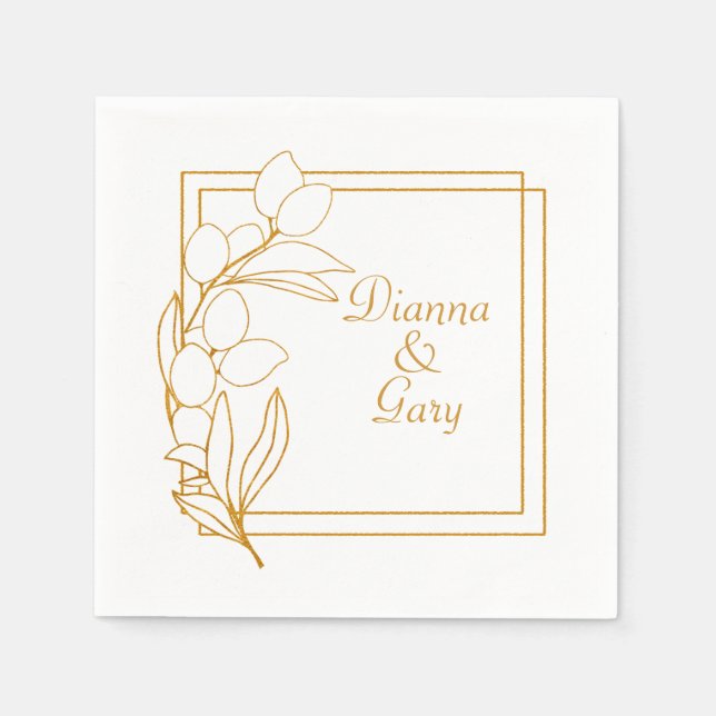 Serviette En Papier Branche Gold Olive avec cadre Gold (Devant)