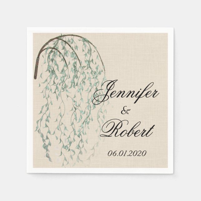 Serviette En Papier Branche Willow sur Linen Mariage Napkin (Devant)
