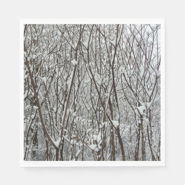 Serviette En Papier Branches couvertes de neige Abstraite hivernale (Devant)