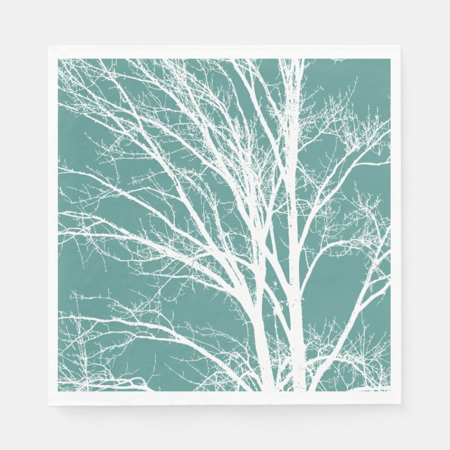 Serviette En Papier Branches d'arbre Turquoise vert blanc nu (Devant)