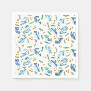 Serviette En Papier Branches d'arbres de Noël et baies - turquoise