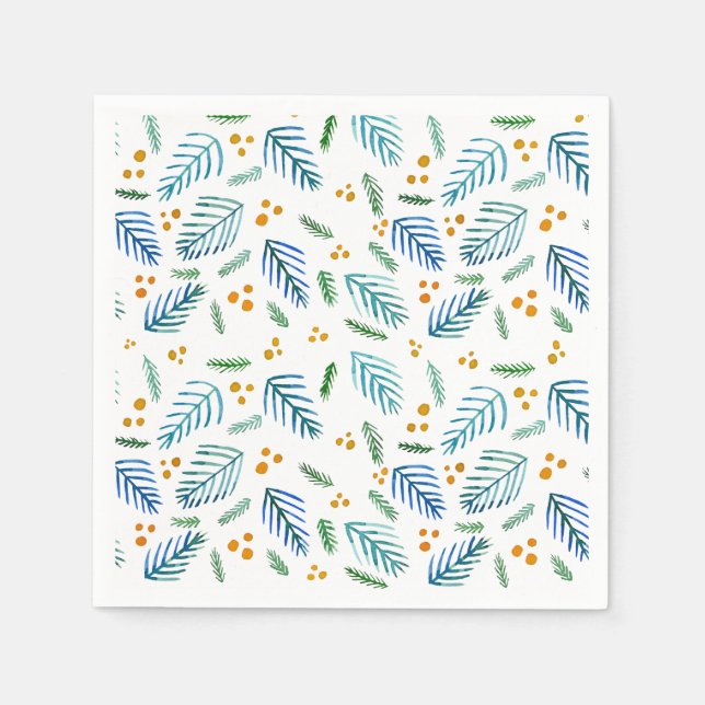Serviette En Papier Branches d'arbres de Noël et baies - turquoise (Devant)