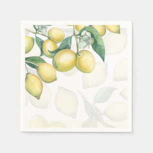 Serviette En Papier Branches de citron blanc et jaune Fête rustique de