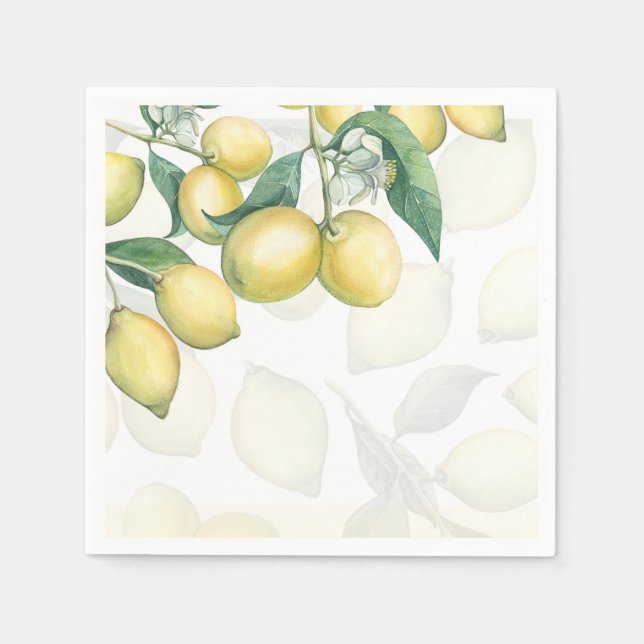 Serviette En Papier Branches de Citron Blanc & Jaune Campagne Rustique (Devant)
