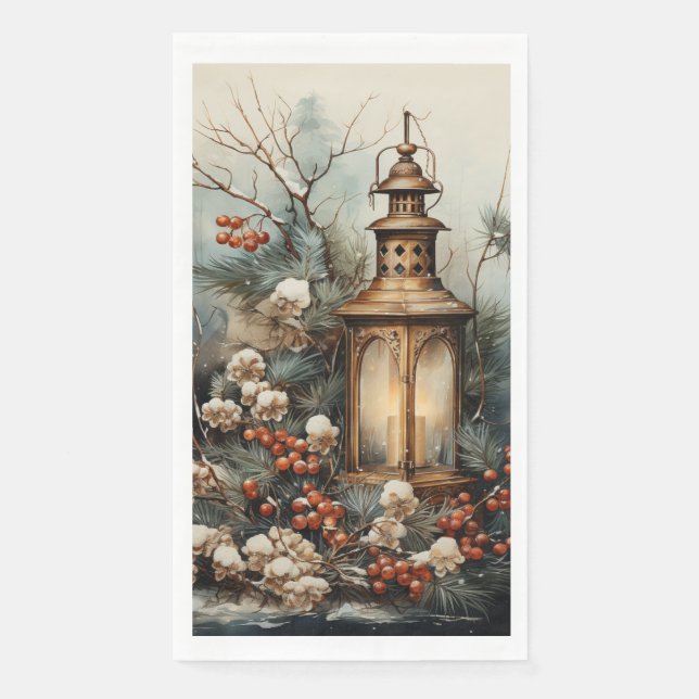 Serviette En Papier Branches de pin de Noël Berriy rouge (Devant)