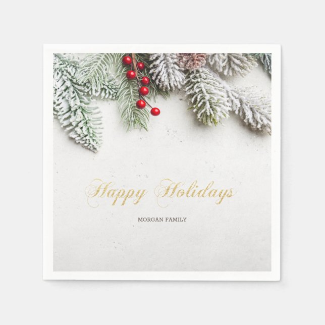 Serviette En Papier Branches de pin enneigées Noël (Devant)
