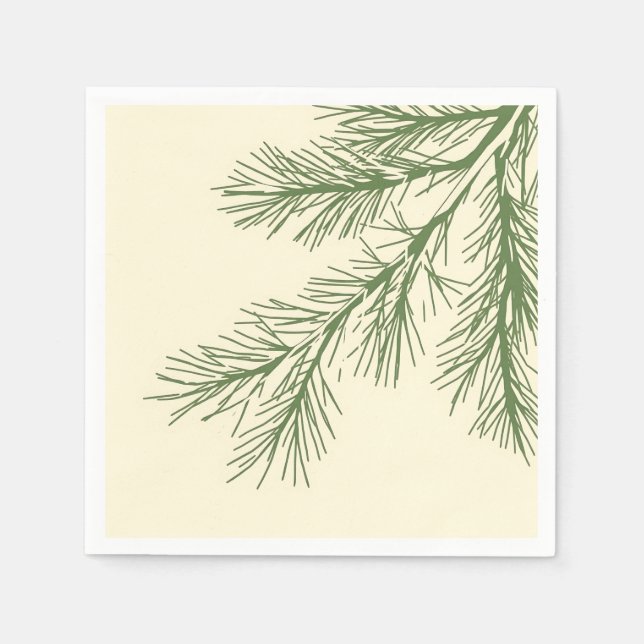 Serviette En Papier Branches de pin vert sur Crème (Devant)