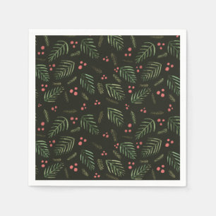Serviette En Papier branches de sapin de Noël et baies - vert foncé