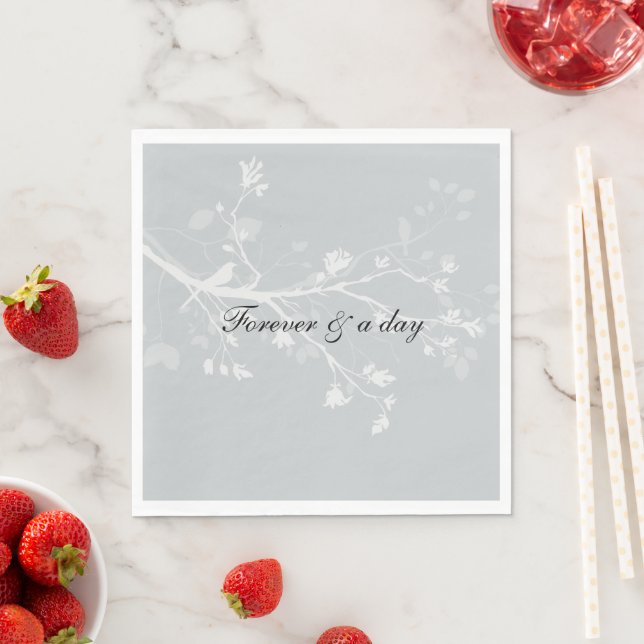 Serviette En Papier Branches d'oiseaux gris blanc Mariage (En situation)