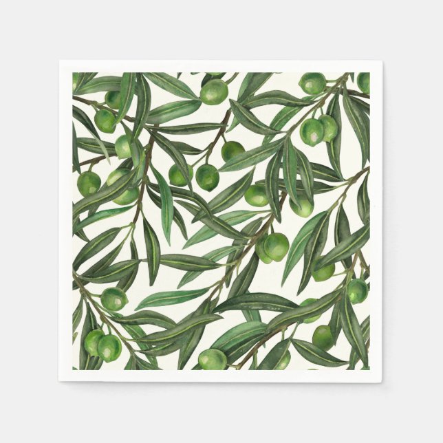 Serviette En Papier Branches d'olive sur blanc (Devant)