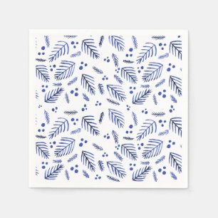 Serviette En Papier Branches et baies des arbres de Noël - bleu